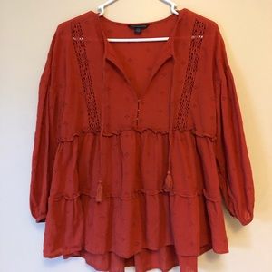 burnt orange boho american eagle top